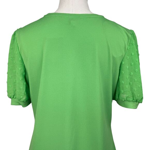 Carmen Womens Blouse Large Green Sheer Puff Sleeve Mixed Media Stretch Knit Top‎ - Picture 5 of 10